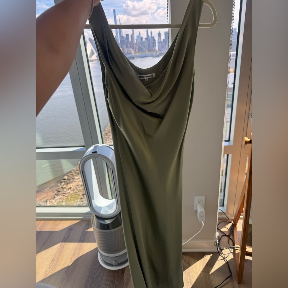 Reformation Sage Green Silky Dress